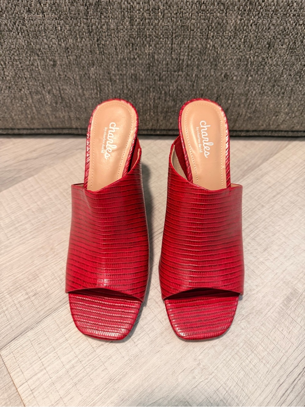 Charles by Charles David Red Textured Open-Toe Mule Slides